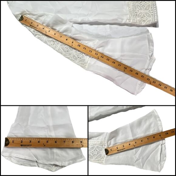 Exquisite Semi-Sheer Tunic Top Lace Bell Sleeves V-Neck White - Picture 10 of 13